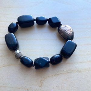 SILPADA Sterling Silver Black Quartz Bead Hammered Magnetic clasp Bracelet B1328